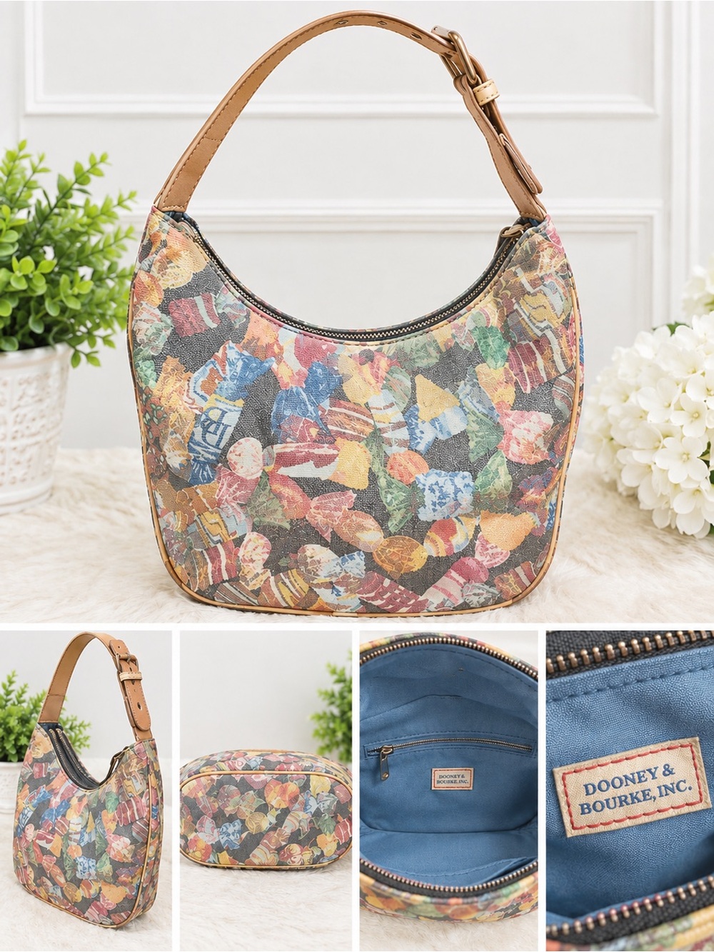 Vintage Dooney & Bourke Multicolor Candy Print Shoulder Bag Purse